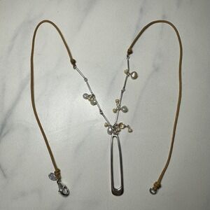 SILPADA Y2K Silver Pendant Necklace with Pearls and Brown Cord‎ 20"